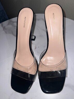 Black Square Toe Clear Perspex Heeled Mule